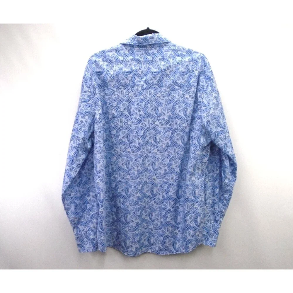 Wrangler Wrancher Western Shirt Men's XL Blue Paisley AOP Pearl Snap Long Sleeve - Picture 9 of 9
